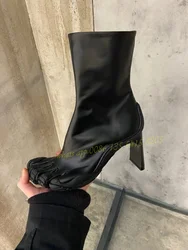 Black Five Fingered Ankle Boots Female Solid Leather Side Zipper 2023 New Designer Women's Shoes Winter High Heels Catwalk Boots