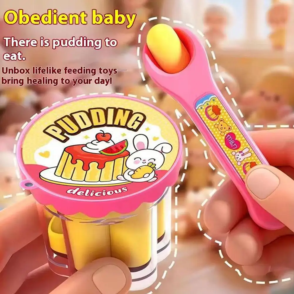 Rollenspiel-Pudding-Fütterungsspielzeug-Set mit magischem Löffel, Simulation von Lebensmitteln, Küchenspielzeug für Kinder, interaktives Rollenspiel, Geschenk für Mädchen