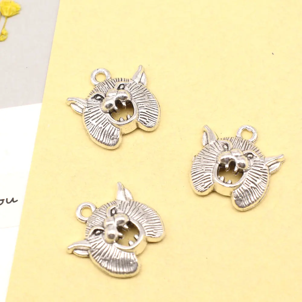 Bear Head Charms Woman Pendant Children Diy Design Jewelri 19x20mm 10pcs Antique Silver Color