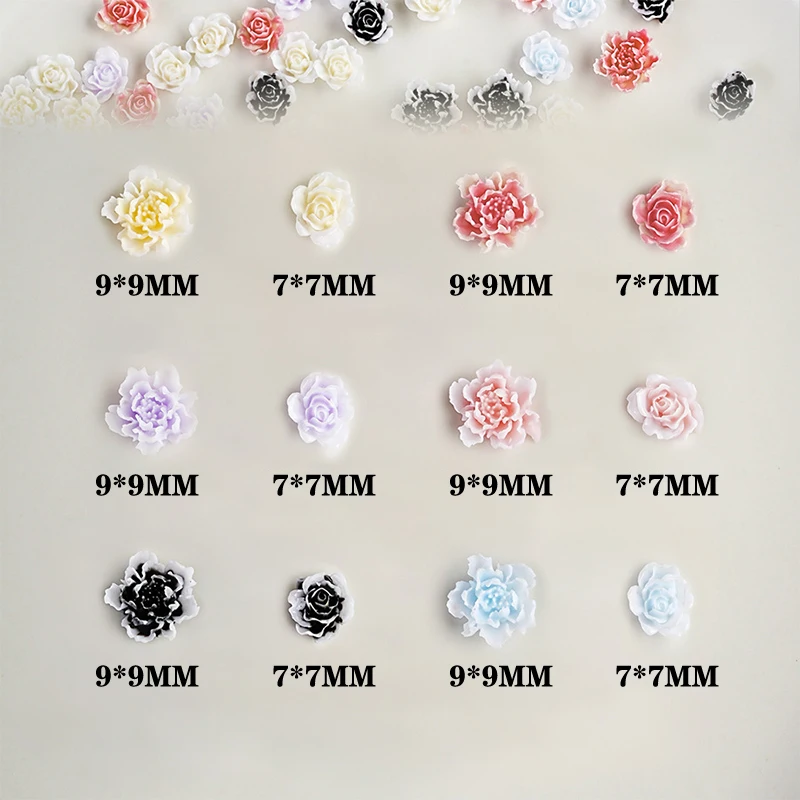 10pcs Gradient Nail Accessories Resin Dual Color Luminous Peony Flower Carving Rose Wearing Nail Decoration