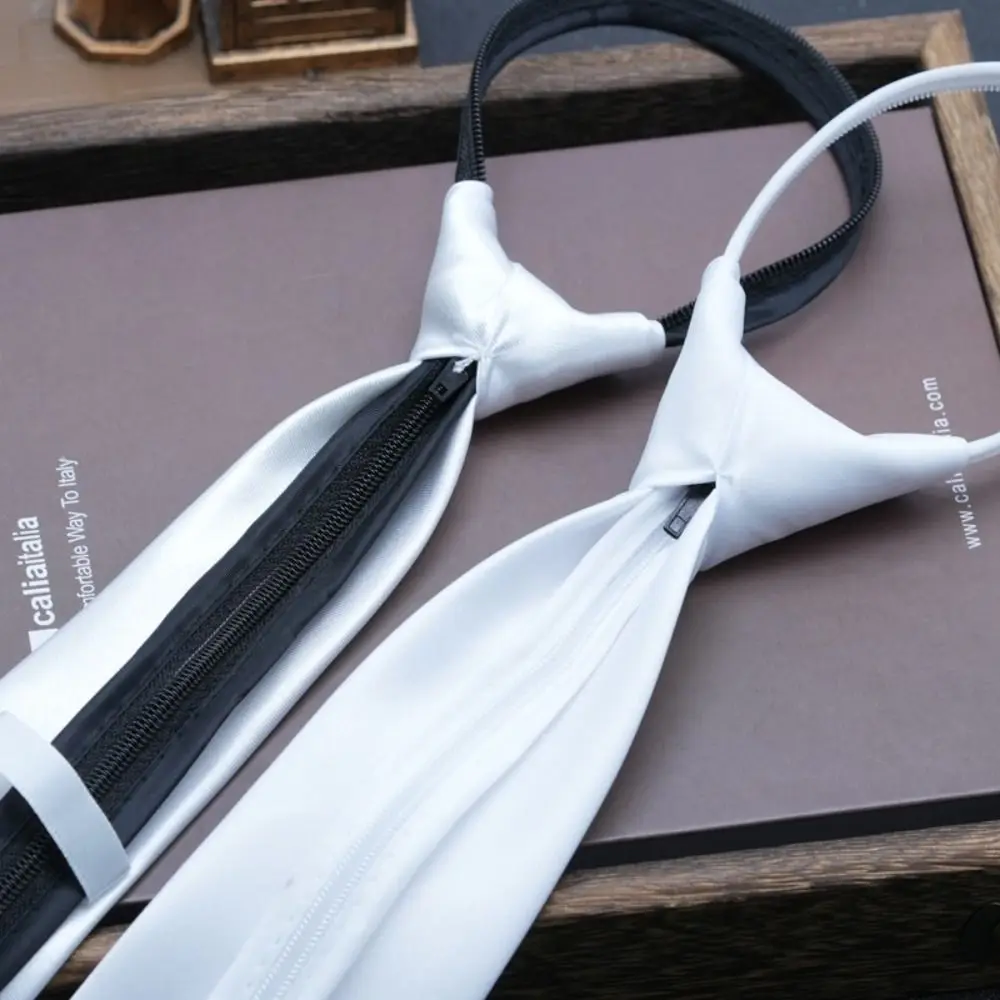 New Unisex Zipper Tie Clip on Matte Finish Uniform Neck Tie Adjustable Solid Color Lazy Neck Ties For Men Women