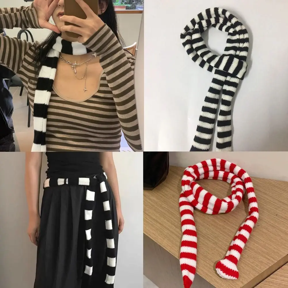 

Harajuku 180 см женские длинные шарфы тонкий длинный вязаный декоративный шейный платок теплый полосатый шарф для девочек Y2K модная уличная одежда