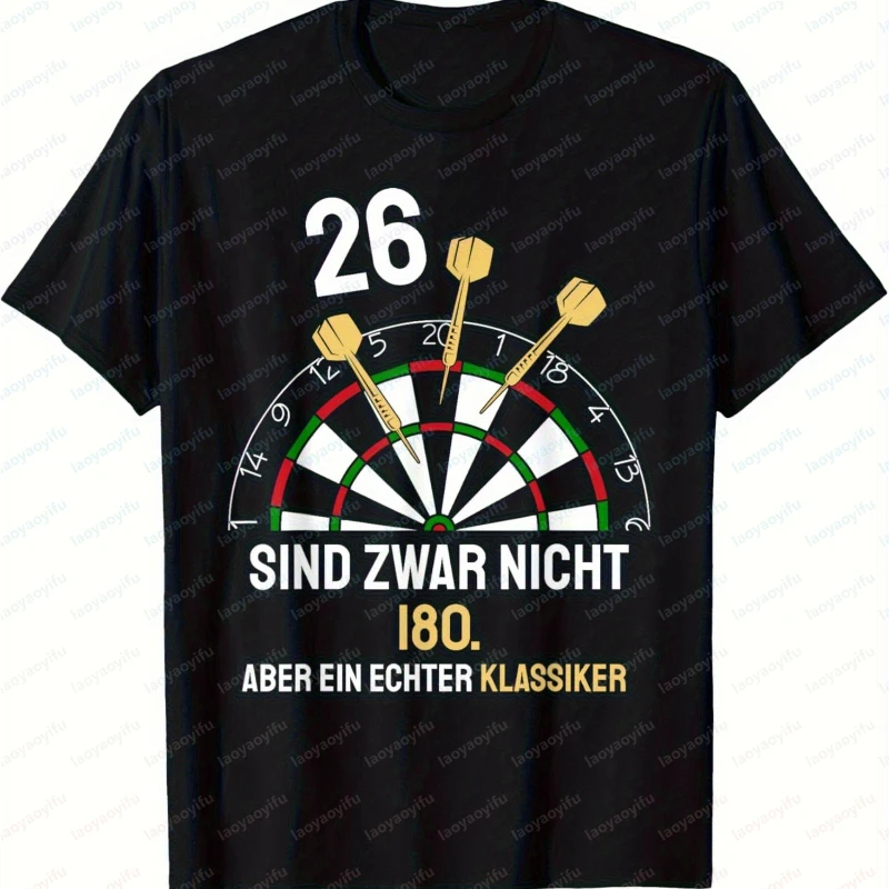 Dartboard Graphic T-Shirt Humorous German Saying - Relaxed Fit Short Sleeve Casual Unisex Tee Darts Themed Vintage Men's Shirt