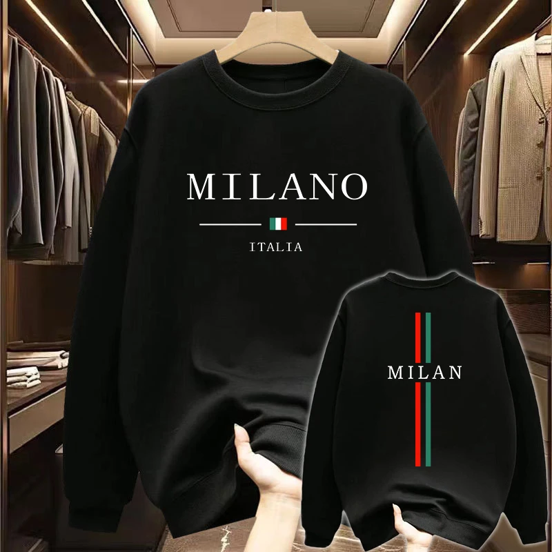 2025 New Arrival Fashion Milan Printed Pullover High Grade Male Daily Casual Sports Long Sleeved T-shirts Spring Autumn Warm Top