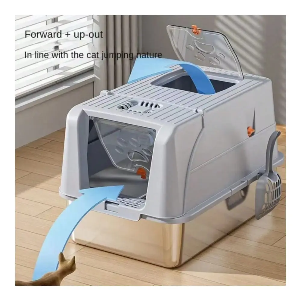 

Steel Cat Litter Box, Large Metal Trash Bin For Cats And Rabbits, Never Absorbing Odors, Stain Proof, Rust Proof, Non Stick And
