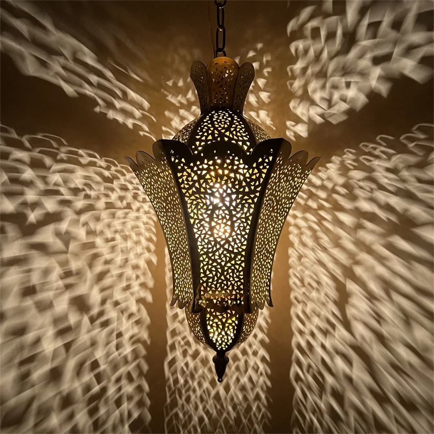 Moroccan openwork bud metal pendant lights restaurant hotel villa clubhouse carved lamps living room hanging lights fixtures