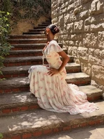 Women Floral Print Flutter Sleeve Pleated Dress Lady Sexy Fashion V-neck Waist Cinched Vestidos 2026 Summer Evening Sundress - Image 4