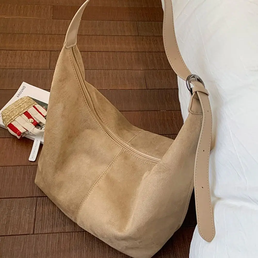 

Sweet Zipper Suede Matte Hobo Bag Handbag Solid Color Vintage Crossbody Bag Korean Style Large Capacity Female Tote Bag Gift