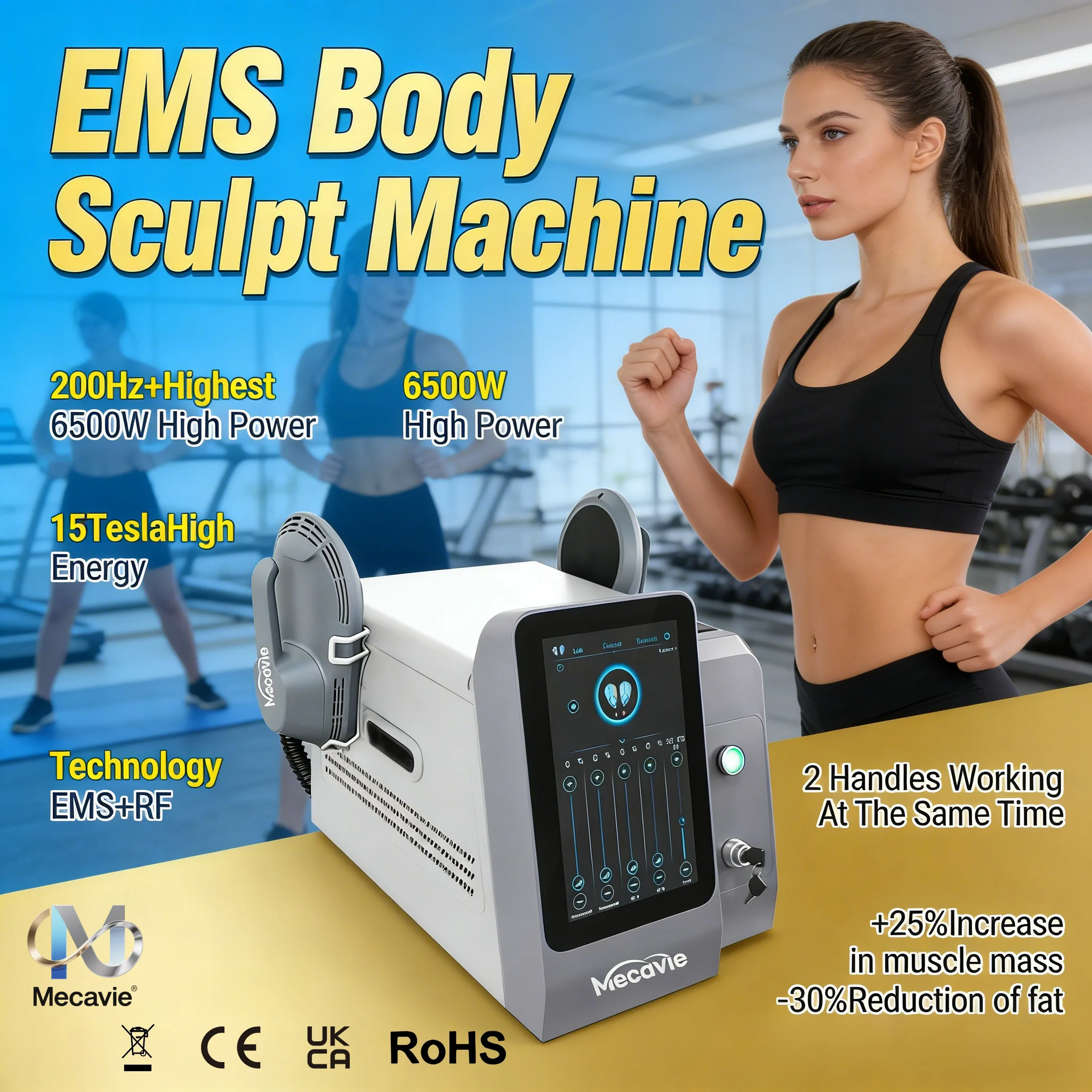 Herramienta Profesional de Modelado Corporal MECAVIE 2026 EMSNova RF de 6500W, Estimulador Muscular, Equipo EMS de Última Generación para Fitness y Salud