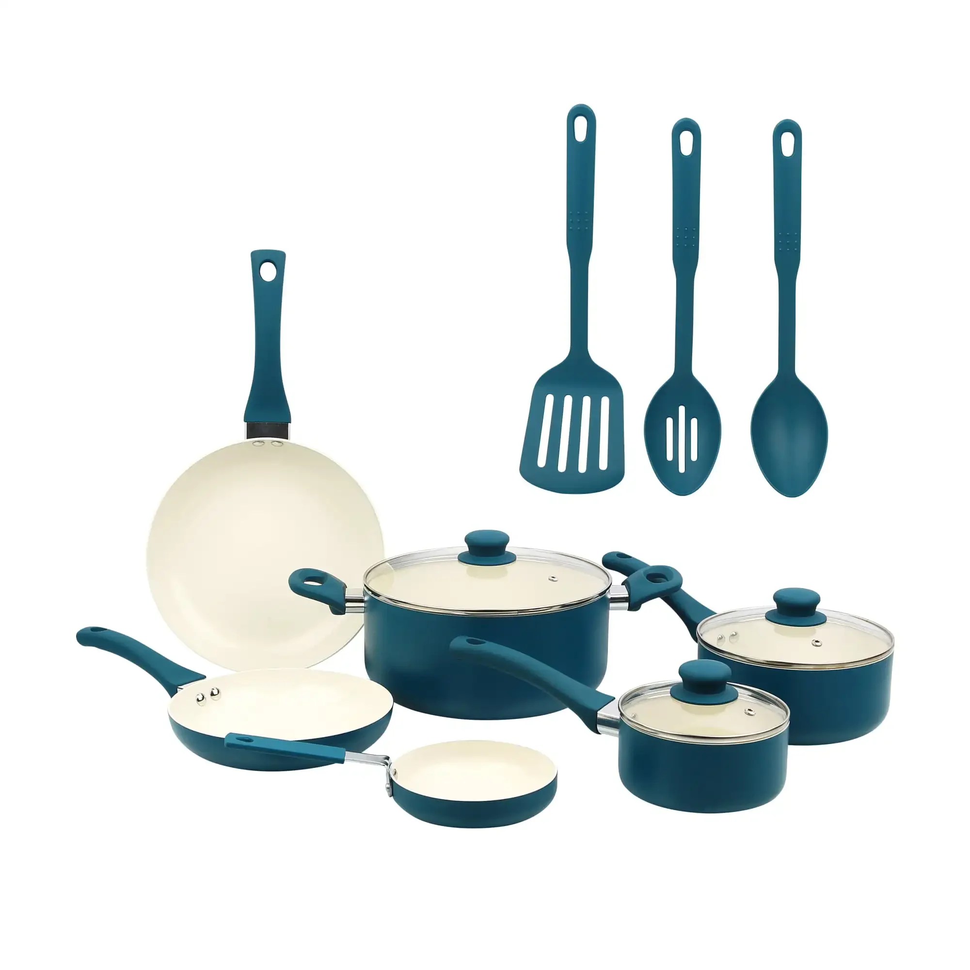 

12 Piece Ceramic Nonstick Aluminum Cookware Set, Blue