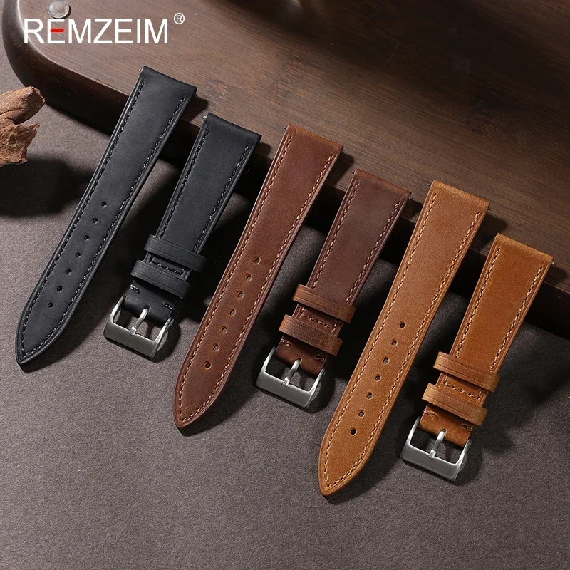 18mm 19mm 20mm 21mm 22mm Quick Release Leather Watch Strap Soft Retro Vintage Universal Leather Bracelets Wristband Men Women