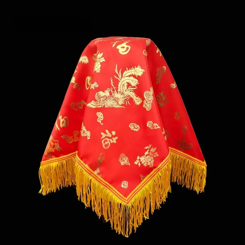 Dragon Phoenix Pattern Buddha Statue Dust Cover Cloth Tassel Decorative Cover Buddhist Instruments Temple Home Altar Ornament