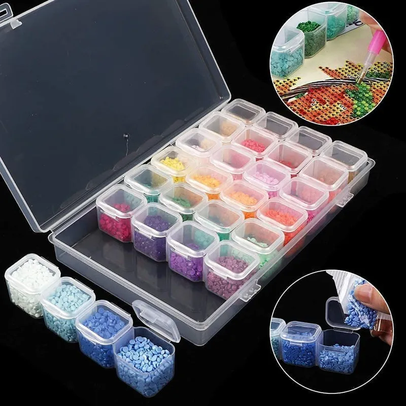 

56/28 Grid jewelry storage box Diamond Painting Box Nail Storage Box Detachable medicine box DIY Cross Stitch tool box