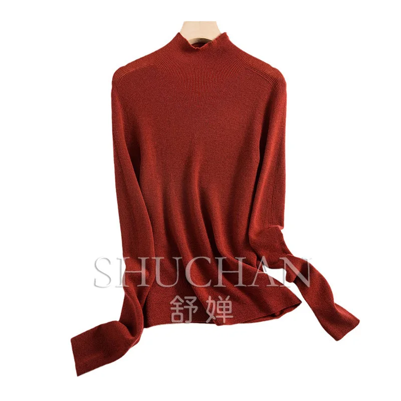 

18-контактный бесшовный интегрированный шерстяной свитер с высоким воротником Island Essence, женский облегающий свитер ранней осени с вязаным sw