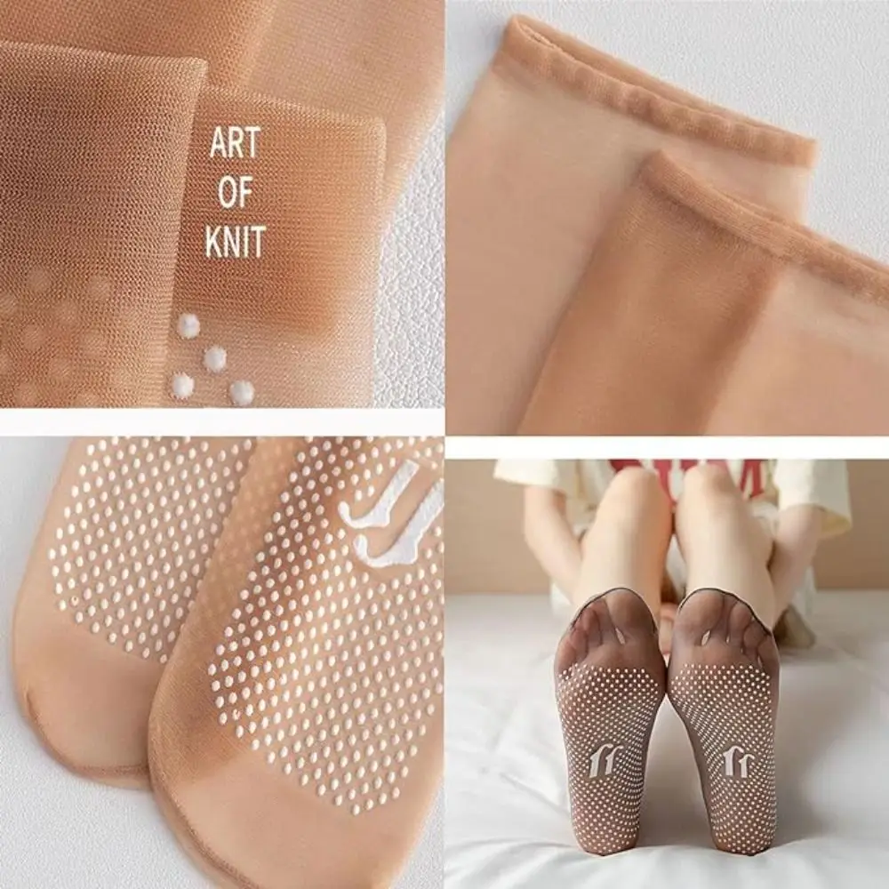 Breathable Crystal Glass Silk Socks Skin-Friendly Ultra-Thin Short Stockings Sweat Absorbent Dotted Rubber