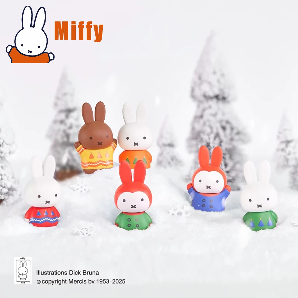 Caja ciega de figura en miniatura Kawaii Miffy, muñeco de conejo bonito, figura temática de invierno coleccionable, regalo de escritorio para vacaciones de Navidad para niña