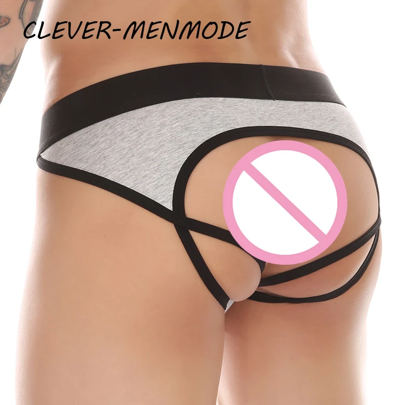 CLEVER-MENMODE Men\'s Sexy Cotton Thong Open Buttocks Mankini Crotch Panties Men Crossover Strapless Raised Underwear