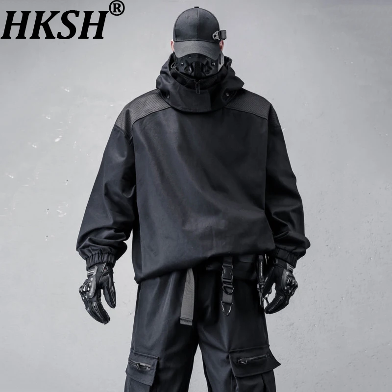 HKSH Spring Autumn New Men Heavy Functional High Street Oversized Dark Hooded Jackets Trendy Casual Patchwork Sweatshirt HK18384