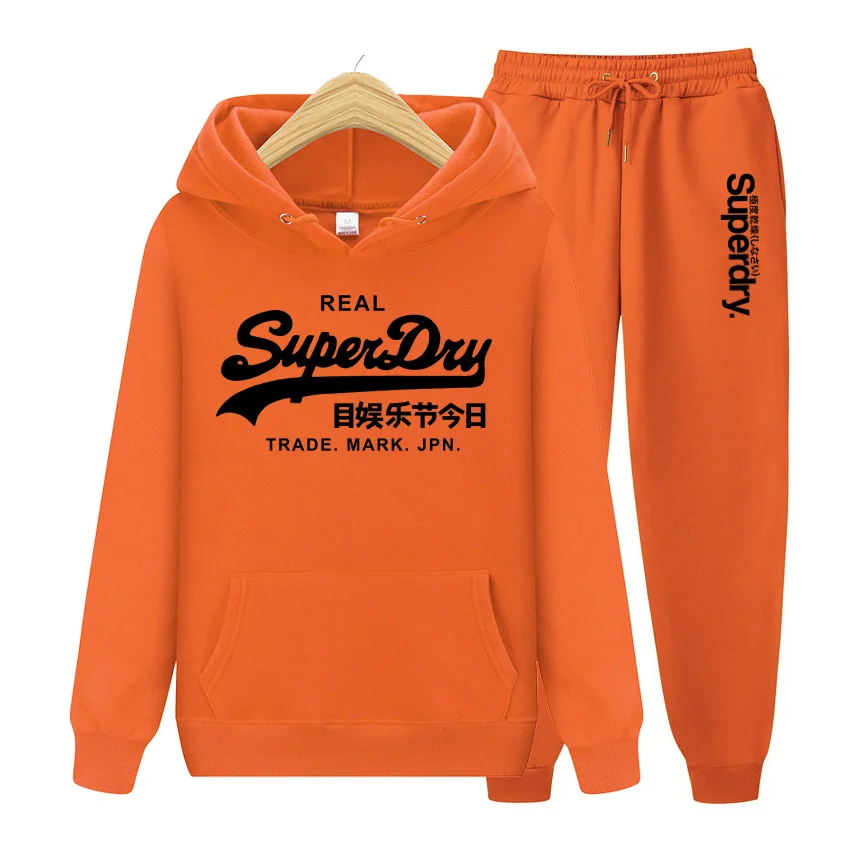 Men Tracksuit 2 Pieces Sets Hooded Sweatshirt +Drawstring Pants Male Hoodies Running Sportswear Men Women Autumn Sportwear