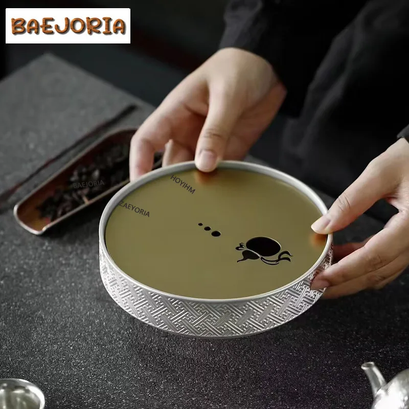 BAEJORIA Boutique Gilt Silver Stripes Teapot Holder Creative Gourd Cover Water Storage Tray Ancient Dry Brew Table Tea Tray