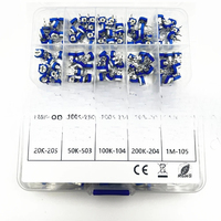 100Pcs/Box RM065 Carbon Film Horizontal Trimpot Potentiometer Assortment Kit 10 Values Variable Resistor 500R 1K 2K 5K 10K -1M