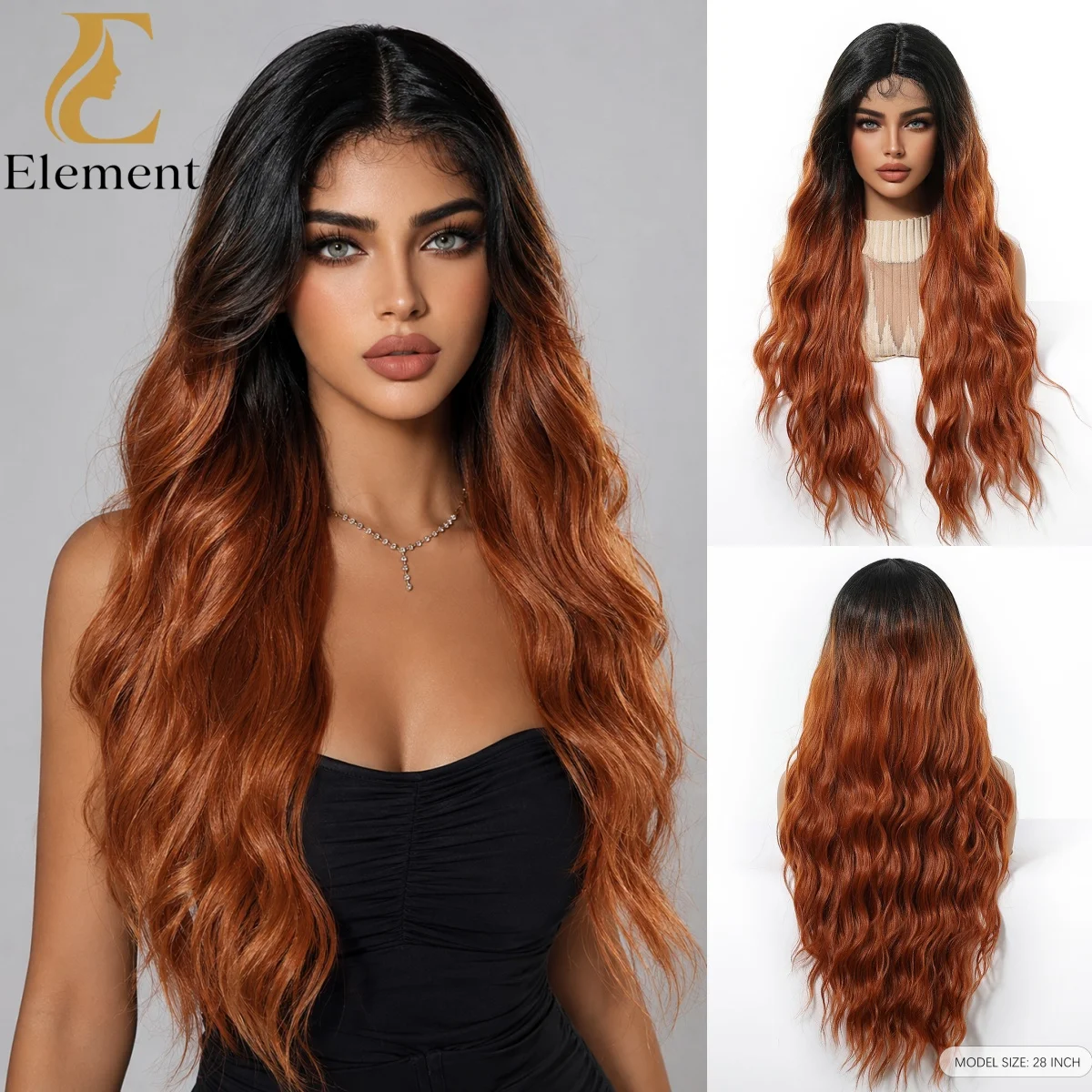 13x5x1 T Part Lace Front Wig Black To Ginger Orange Ombre Deep Wave Curly Synthetic Heat Resistant Natural Hairline for Women