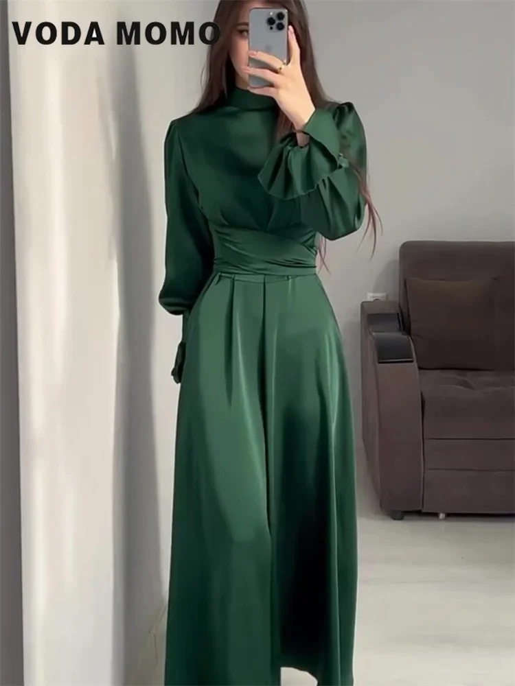 

Винтажная модная вечерняя одежда, женское длинное платье, элегантное платье макси с рюшами и повязками для женщин, лоскутное тонкое однотонное платье на шнуровке