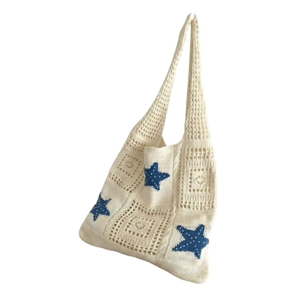 

Fashion Starfish Crochet Tote Bag Shell Large Capacity Woven Shoulder Bag Solid Color Korean Style Knitting Handbag Vacation