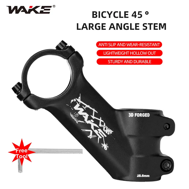 Wake Mountain Road Bike Accessories Bicycle Handlebar Stem 31.8mm 45 Degree Aluminum Alloy 90mm Lightweight for MTB BMX Cycling