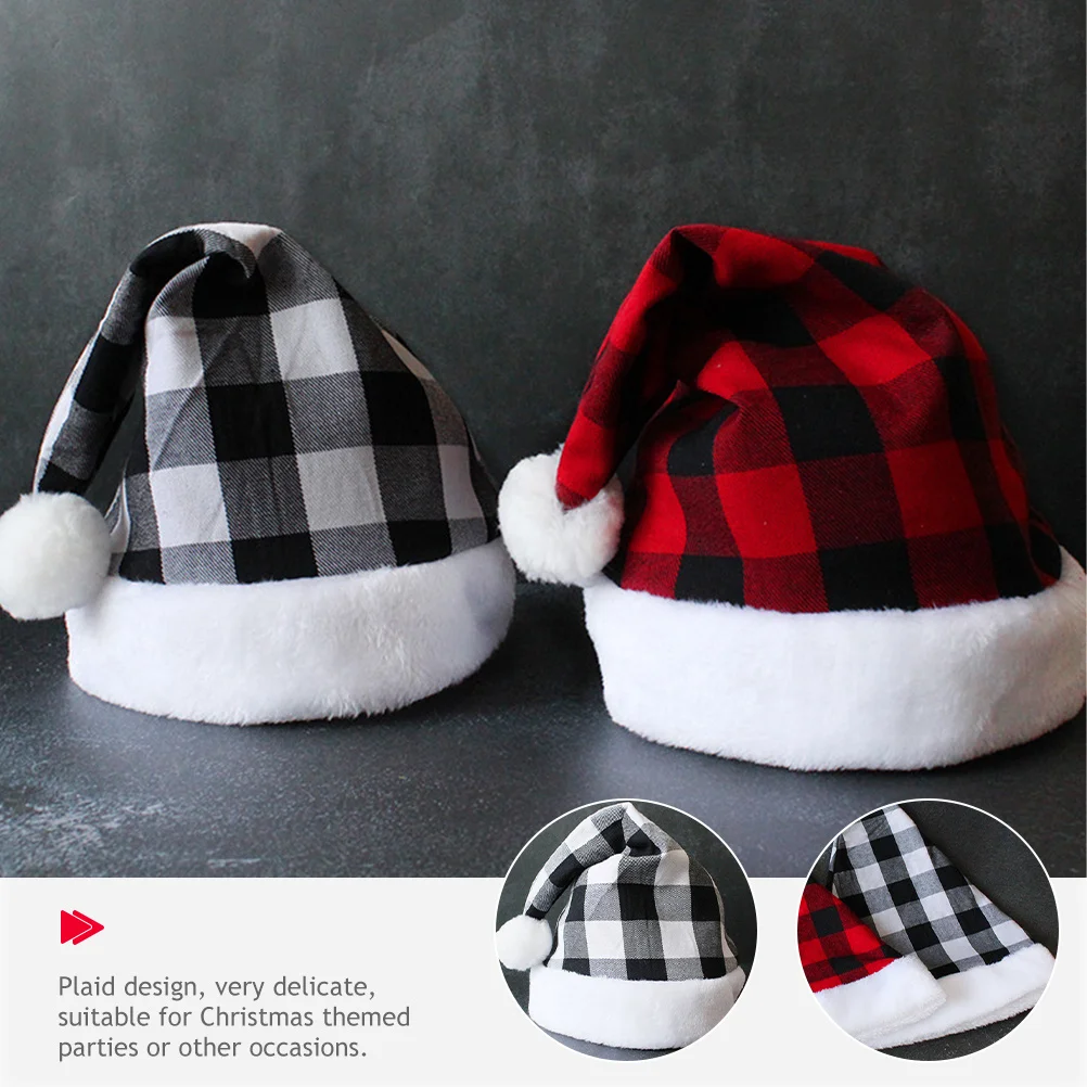 

Christmas Santa Hat Soft Cloth Plaid Design Xmas Party Hat for Adults Unisex Christmas Costume Prop Decoration