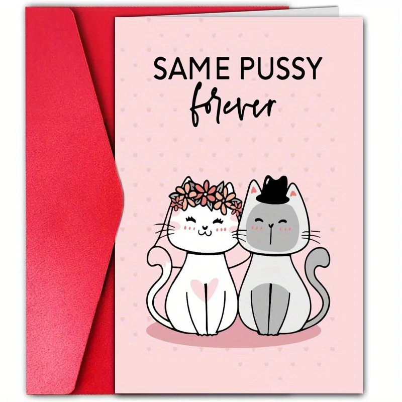 1pc, funny wedding card, wedding anniversary card, happy Valentines day card, cute cat card, for wife, husband.