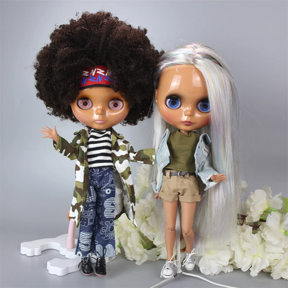 ICY DBS Blyth doll super dark skin, black skin, straight hair,Afro hair nude doll and set doll joint body the gift for boy girl