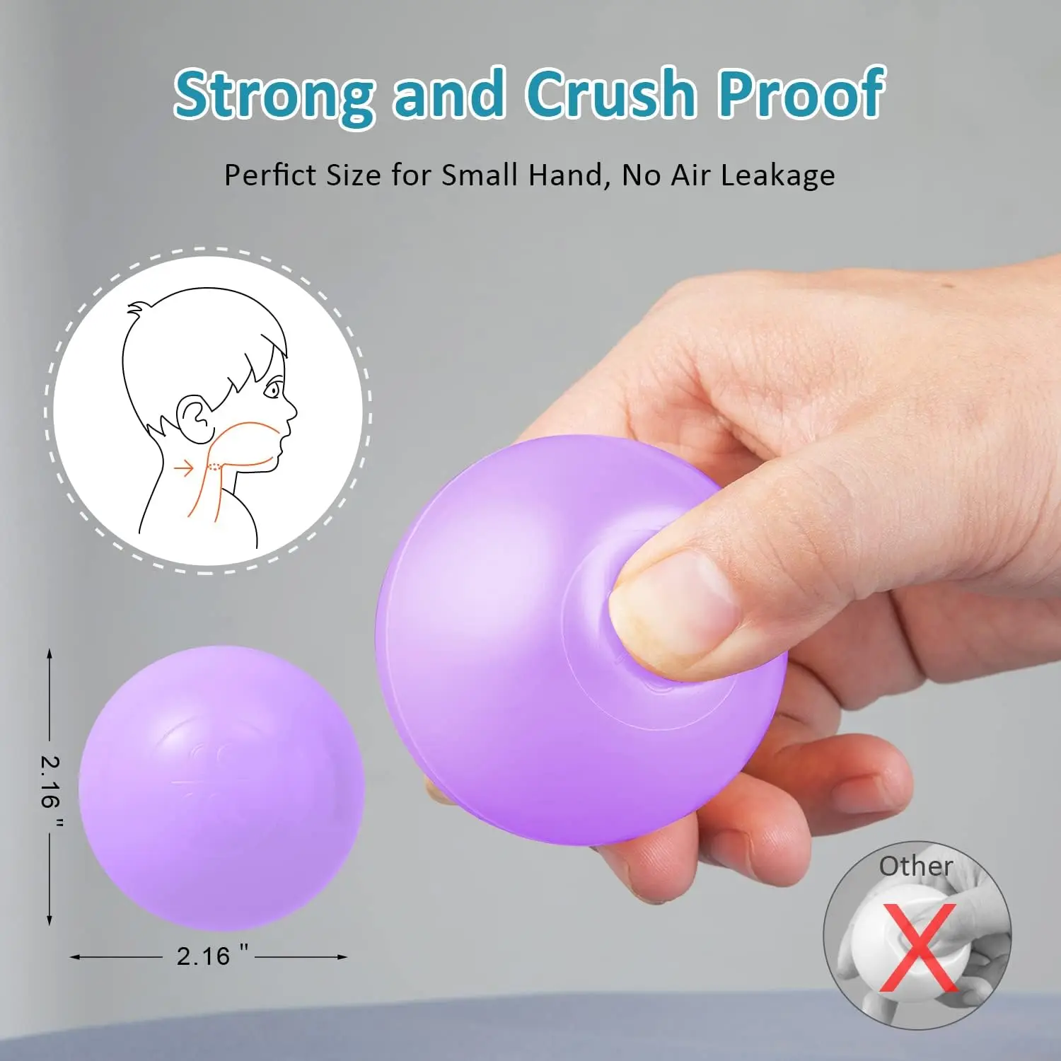 ลูกบอลสำหรับบ่อบอล 100 ลูก, ลูกบอลพลาสติกเนื้อนุ่มหนาพิเศษสำหรับบ่อบอล, ขนาด 2.15 นิ้ว ทนทานต่อการบด, สีม่วงอ่อน&สีเทาอ่อน&สีขาว&สีชมพูอ่อน&ใส