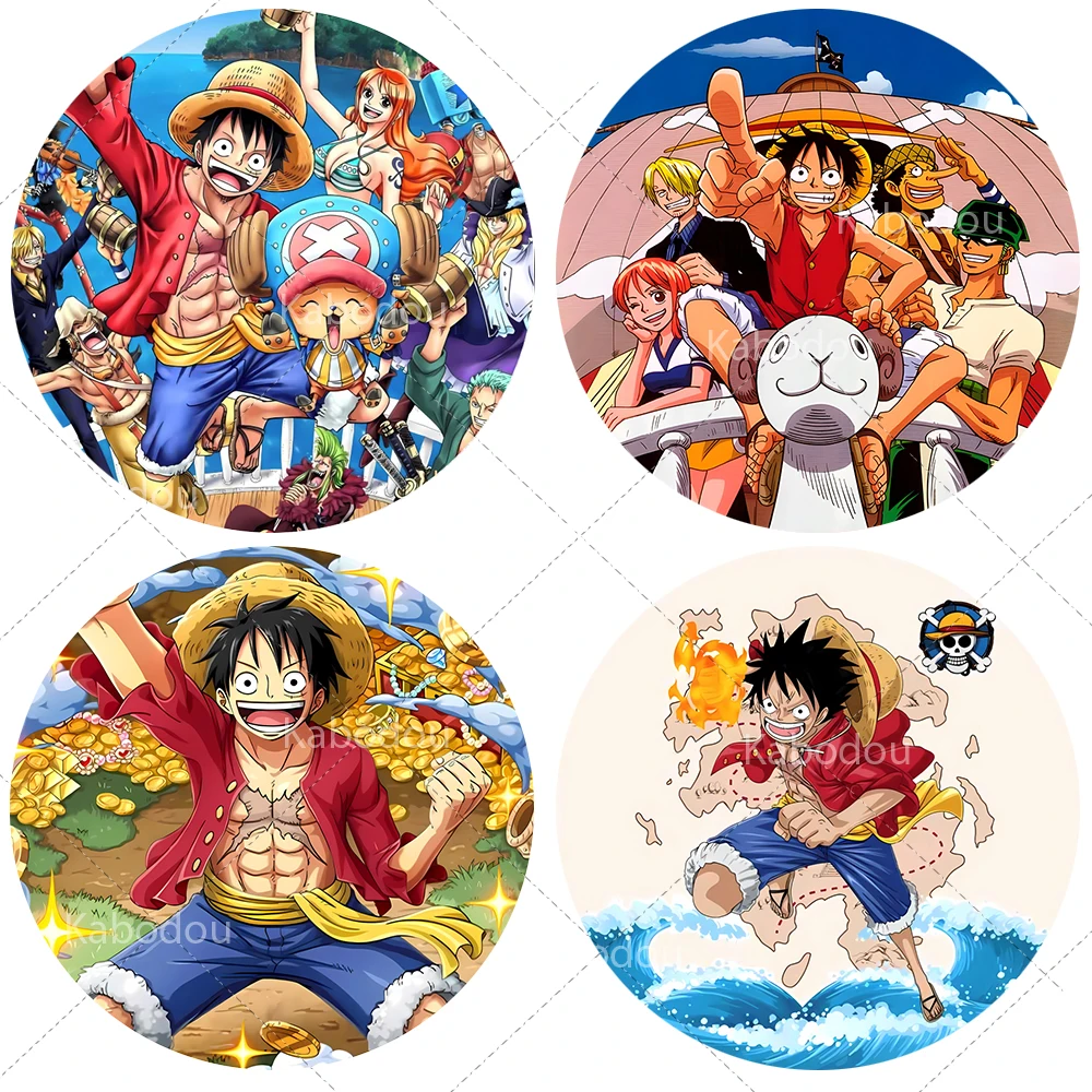 

Круглые эластичные фоновые покрытия в стиле One Piece для декора дня рождения мальчиков, с Луффи, Чоппером, Нами, для детского праздника