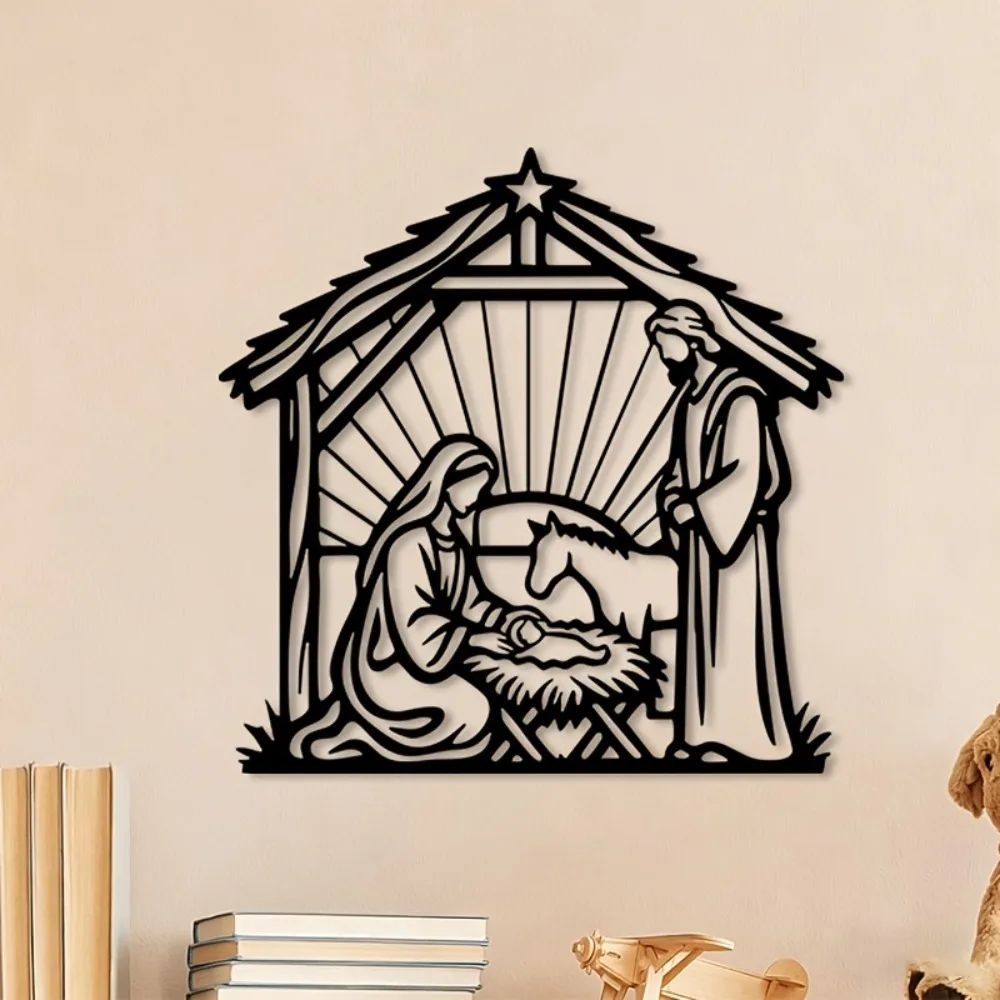 CIFBUY Iron Wall Art Rustproof Jesus Nativity Plaque Modern Metal Hanging Sculpture for Home Decor Ornament Accent Stylish