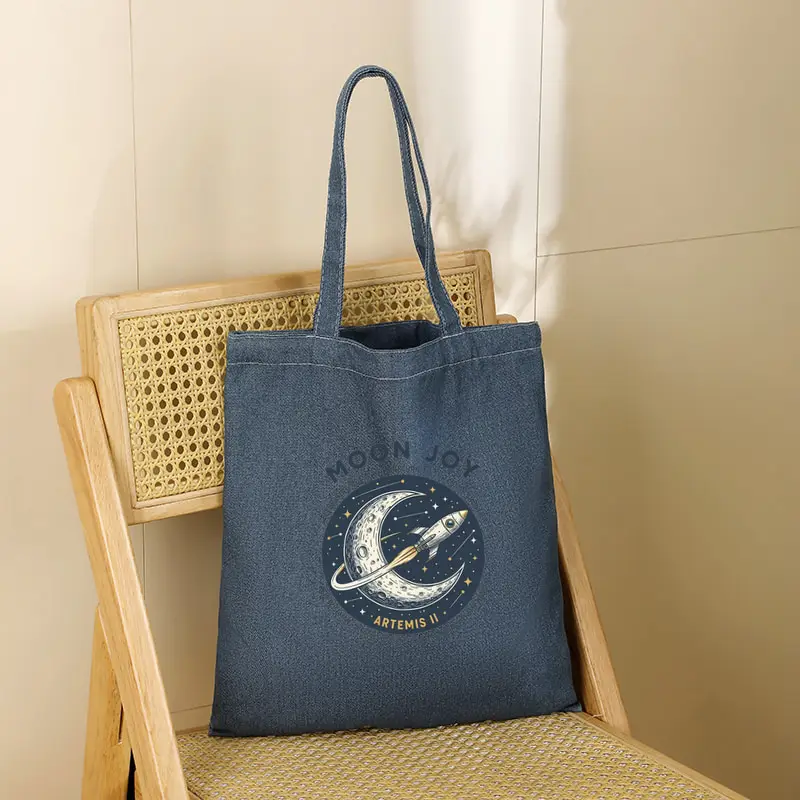 

Moon Joy Artemis II Women's Denim Tote Bag Large Capacity Shoulder Bag Outings Casual Travel Humanity Returns To The Moon Gift