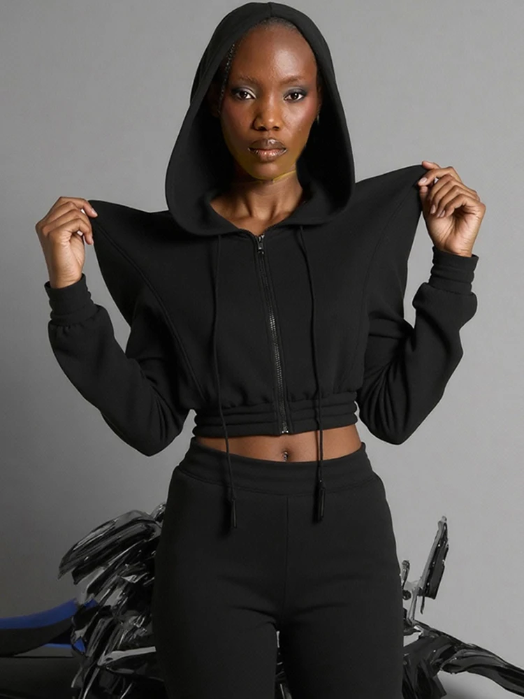 

Leosoxs Осенняя женская укороченная куртка с рогом в стиле хипстер с длинным рукавом на молнии Street Y2K Festival Wild с капюшоном Повседневное базовое пальто с эластичной резинкой на талии