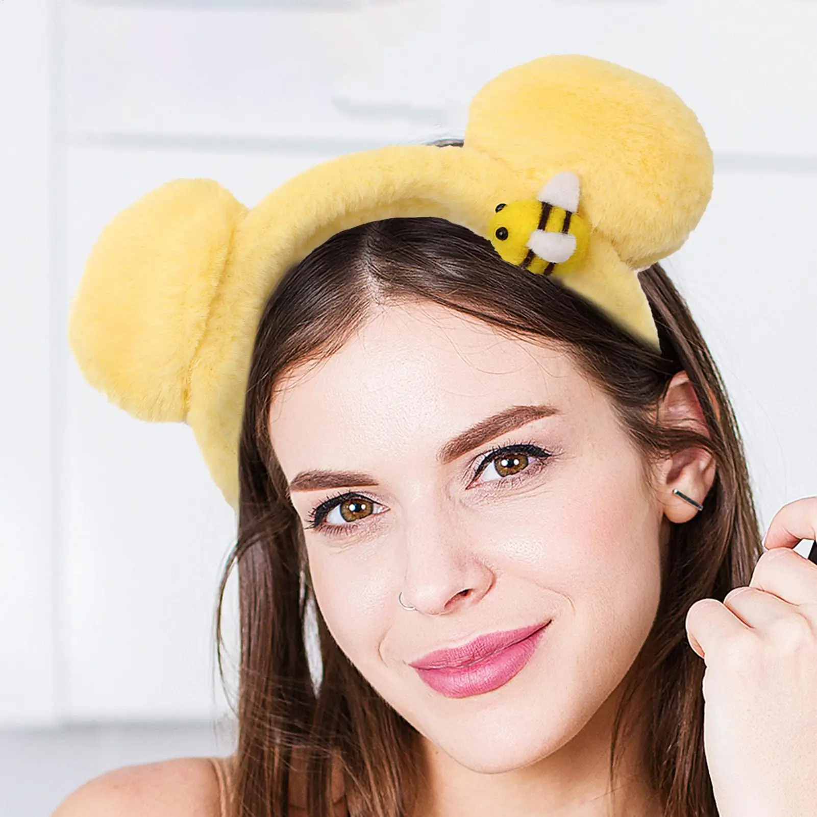 Bear Ears Headband Plush Cartoon Hair Hoop Soft Bear Ears Headband for Daily Dinner Girlfriends Travel Female Outgoing Dating