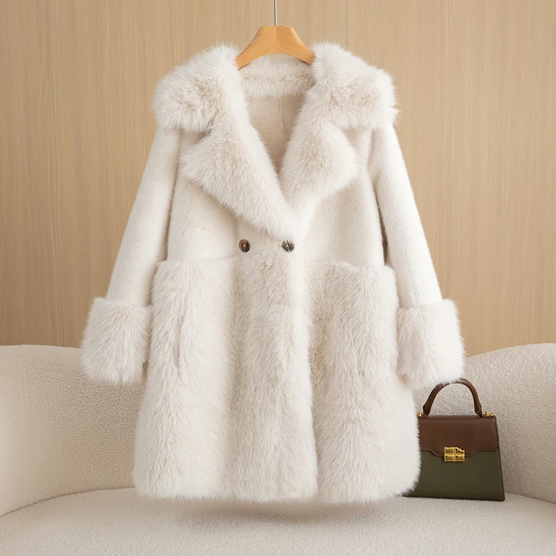 Winter Warm Women's Coat Refined Imitation Gold Mink Velvet Long-Cut Coat Comfortable Big Fur Collar Windproof Women's Clothing