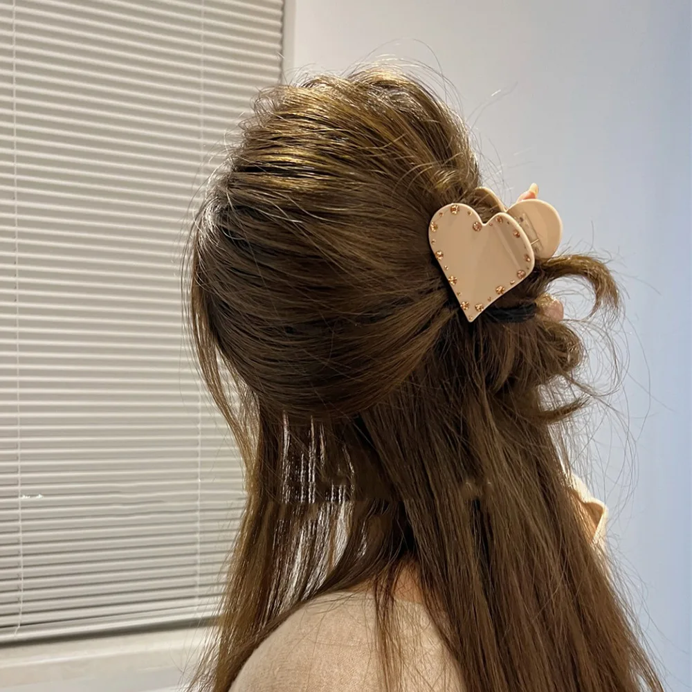 Rhinestone Heart Hair Claw Clip Small Size For Less Hair Premium Acetate Material Non Tangle Strong Grip For Daily Styling
