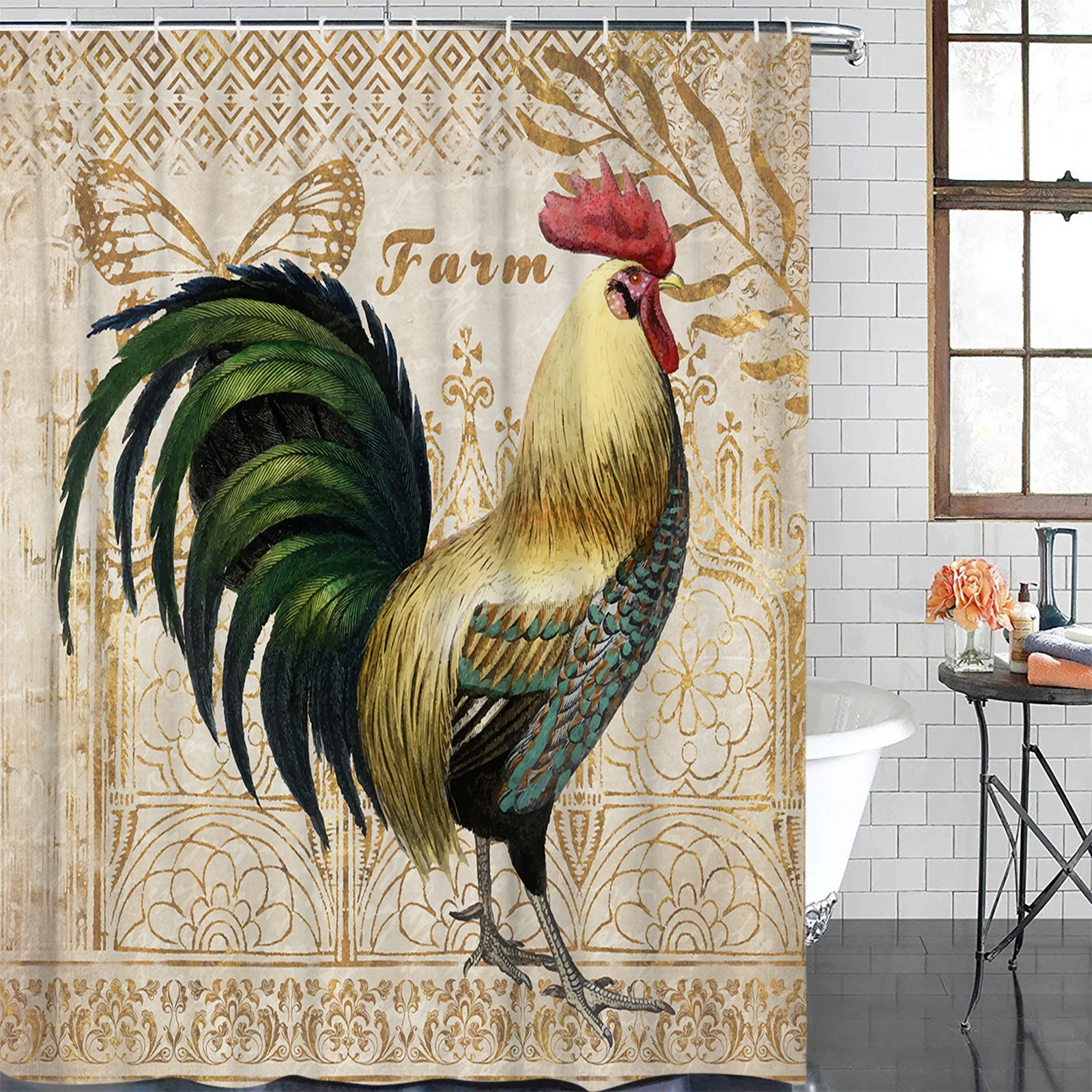 Farm Rooster Butterfly Texture Waterproof Bathroom Decoration Shower Curtain Printed Bathtub Curtains Bathroom Accessories