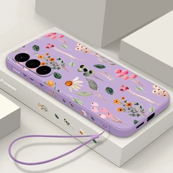 Flowers Case For Samsung Galaxy S26 S25 S24 S23 S22 Ultra Plus S25 S24 FE A57 A17 A37 A56 A36 A16 A55 A15 Silicone Lanyard Cover