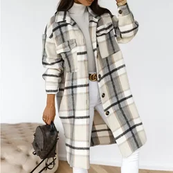 Trench monopetto moda lungo autunno inverno abbigliamento donna manica lunga cappotto scozzese di lana