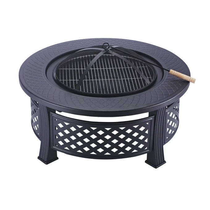 32-inch Round Heater Bonfire Barbecue Oven Barbecue Tea Drinking Outdoor Heater with Iron Hook Fireplace