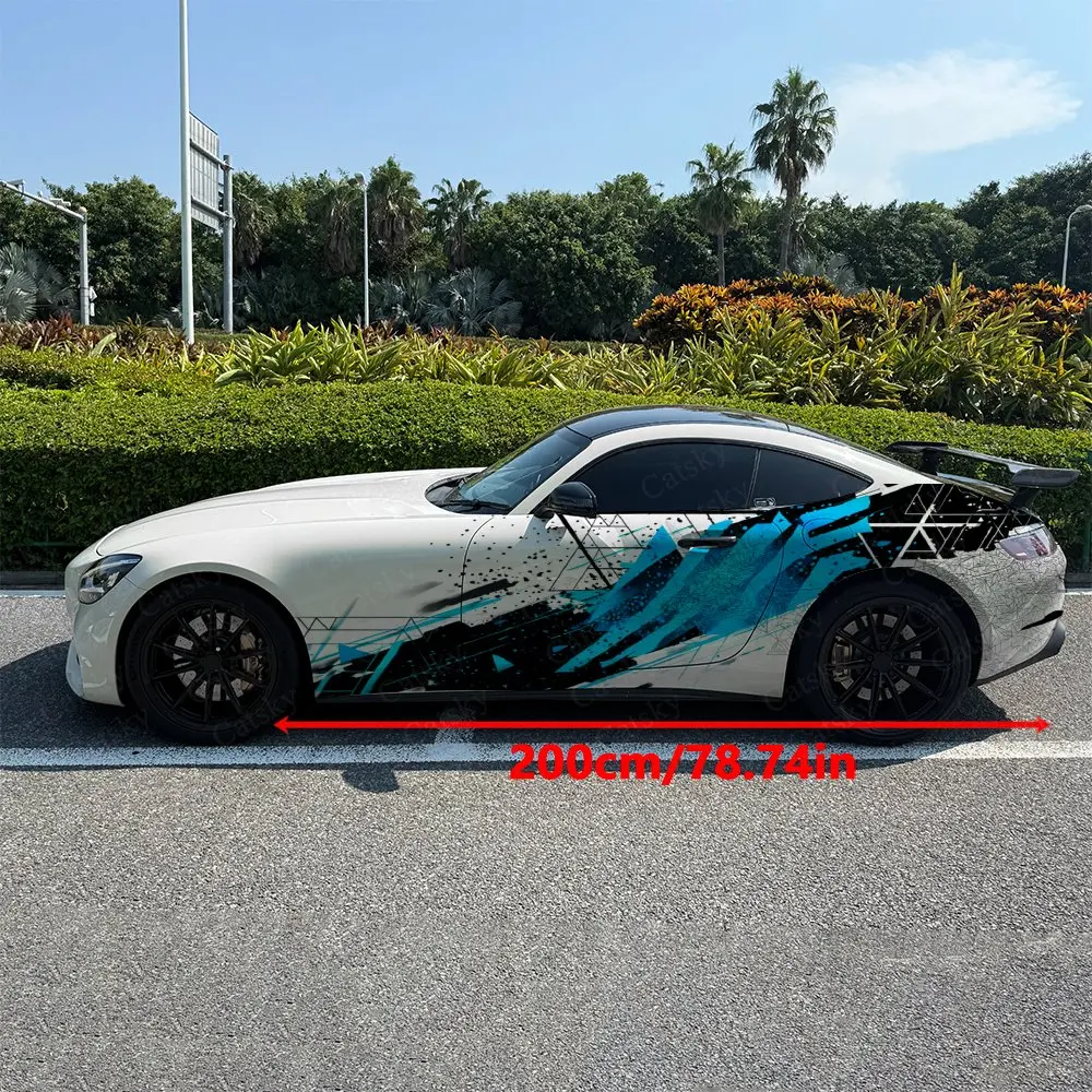 2pcs Sharp Lattice Dynamic Trend Car Side Wraps, Self-Adhesive PVC Waterproof & Scratch-Resistant Stickers, Car Accessory Gift