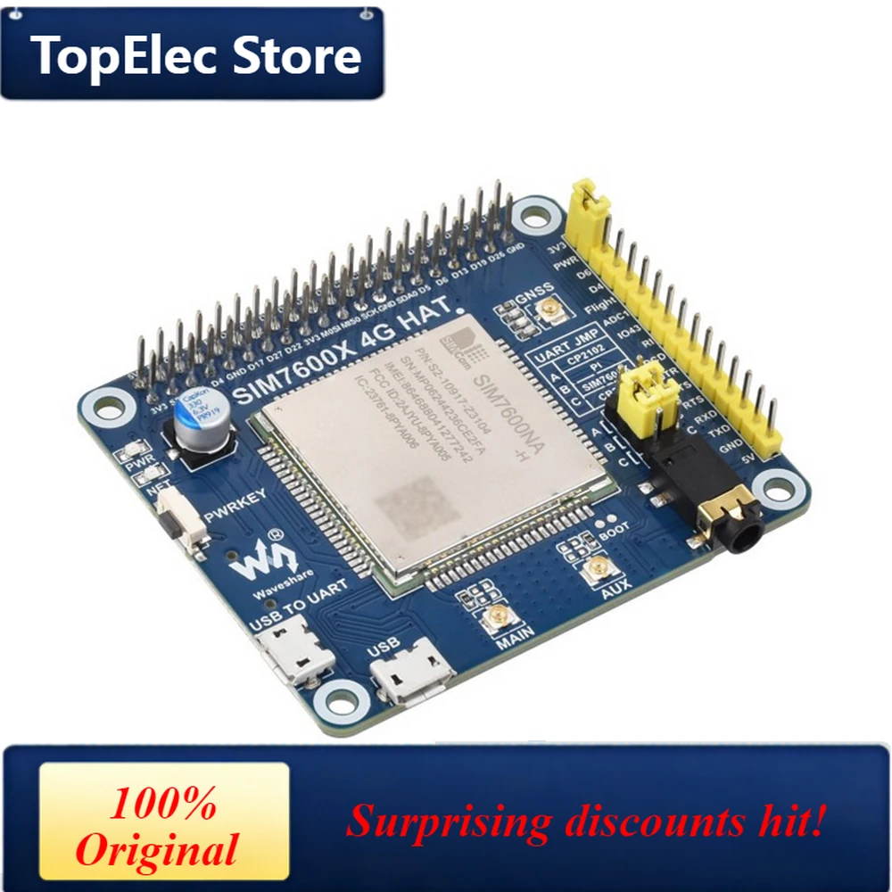 TopElec SIM7600NA-H 4G HAT For Raspberry Pi LTE Cat-4 4G Support GNSS Positioning for North America Raspberry Pi  Support SMS Ph