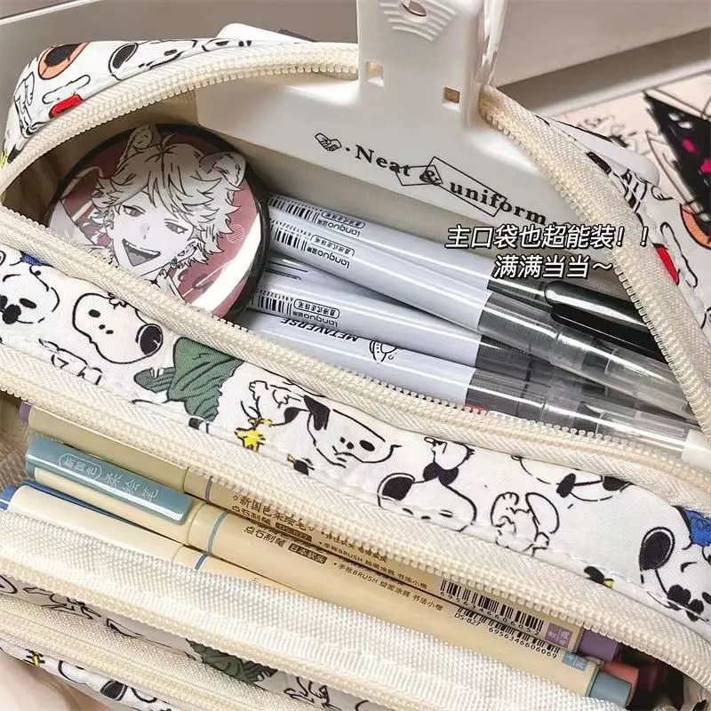 Snoopy Makeup Bag Drawstring Cartoon Pen Case Large Capacity Women Students Girls School Stationery Storage Kids Kawaii Pen Bag