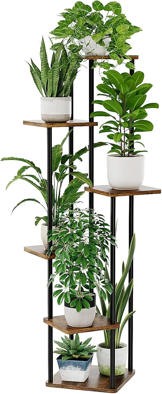 6-Tier Metal Plant Stand for Indoor Plants, Corner Shelf for Living Room, Patio, Balcony in Brown