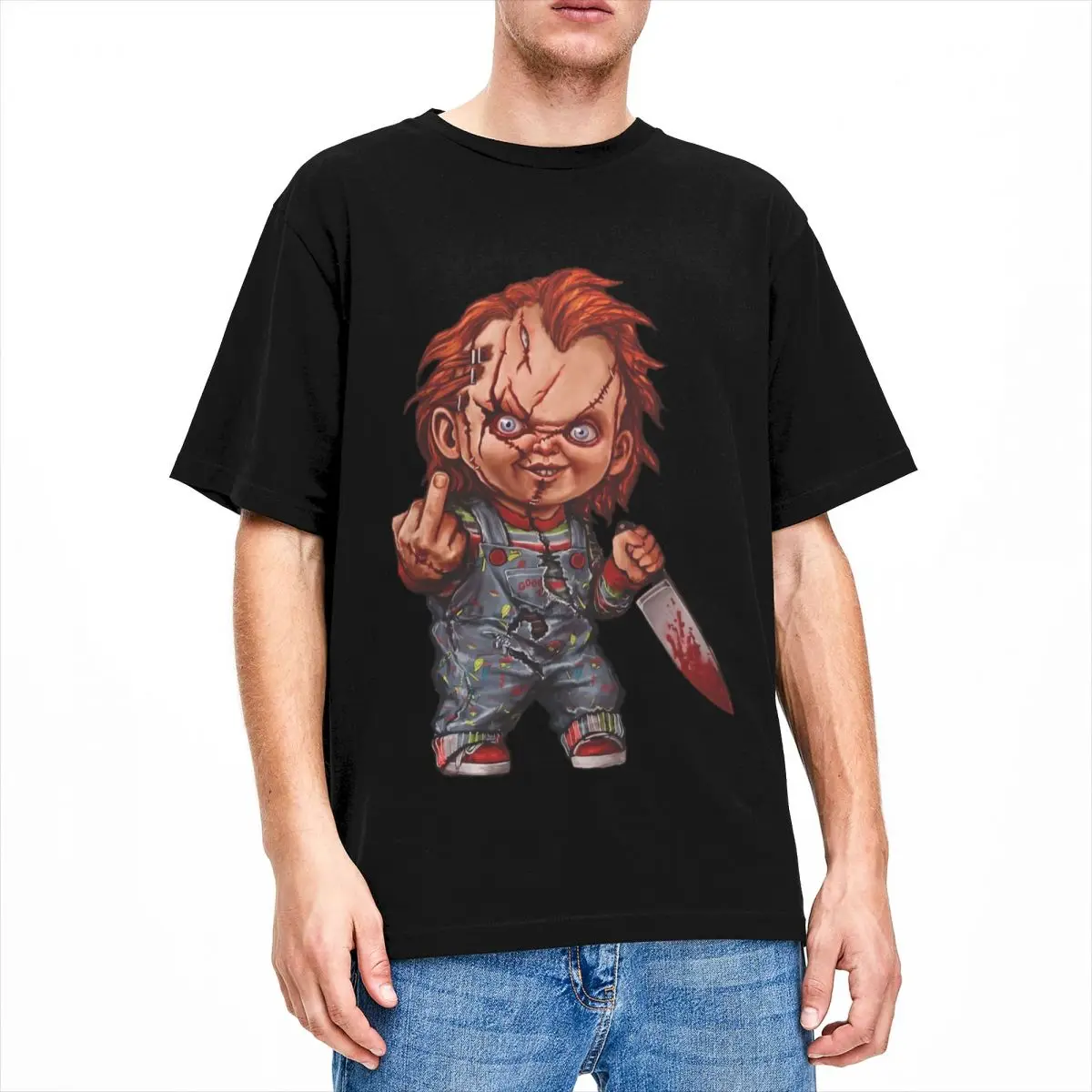 Men Women T-Shirt The Killer Doll Accessories Funny Cotton Short Sleeve Horror Chucky T Shirts O Neck Tops Plus Size