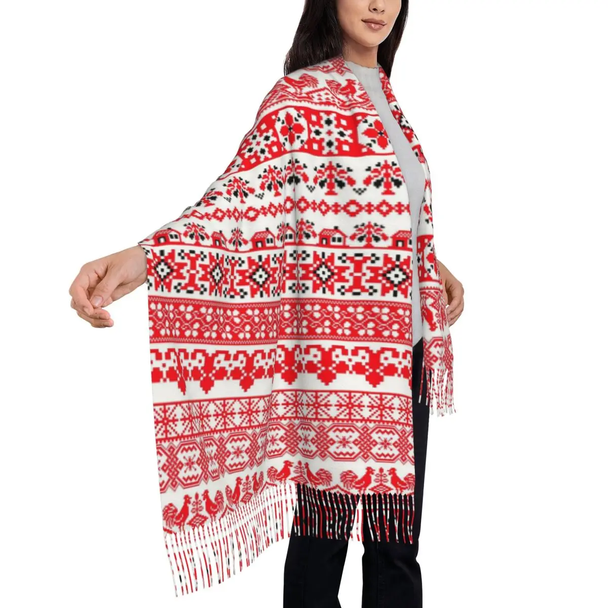 クロアチア・フロアトスカ・クロアチア・フロア スカーフ タッセル付きスカーフ 女性用 ソフトで暖かいショールとラップ 大きめ 秋冬用ショールラップ